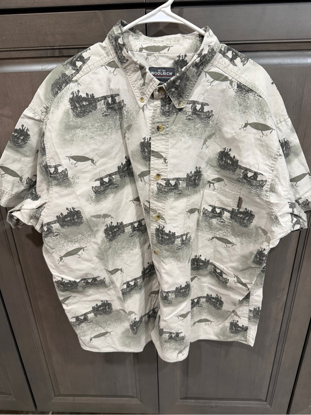 Vintage 90s Woolrich Fishing Lure & Canoe Print Button Down Shirt - Men's 2xl